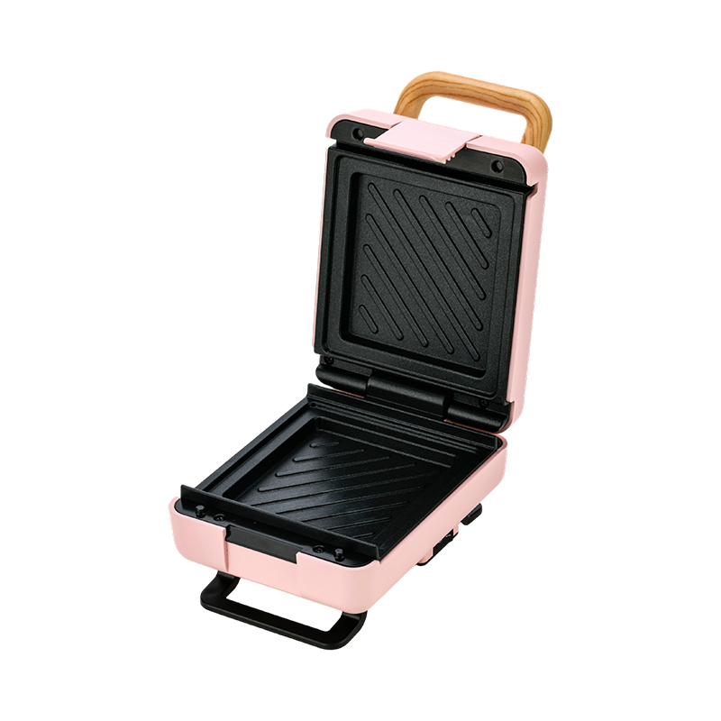 Máy làm bánh sandwich BJX-S015 có tay cầm vân gỗ và tấm cố định